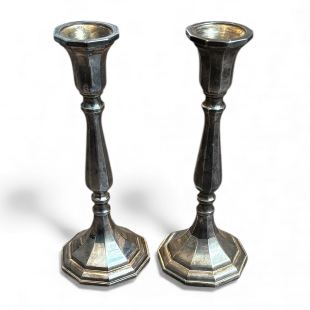 Sheffield Italy Silverplate Pair of Candlestick Holders 9” READ